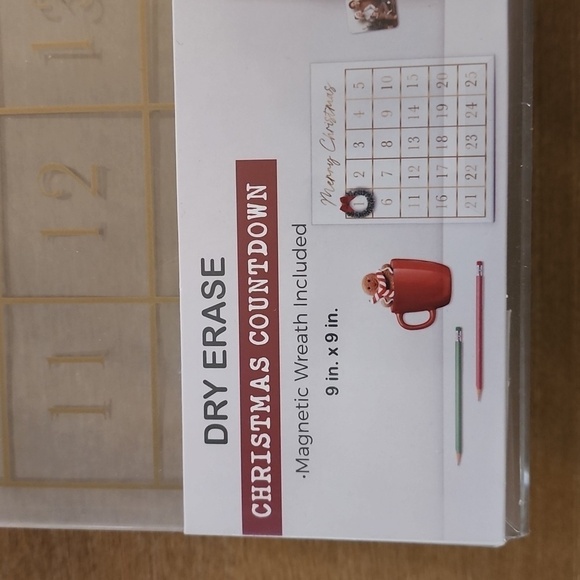 Dry Erase Christmas Countdown Advent Calendar 9"x9" Magnetic Wreath Holiday Deco - Picture 4 of 10